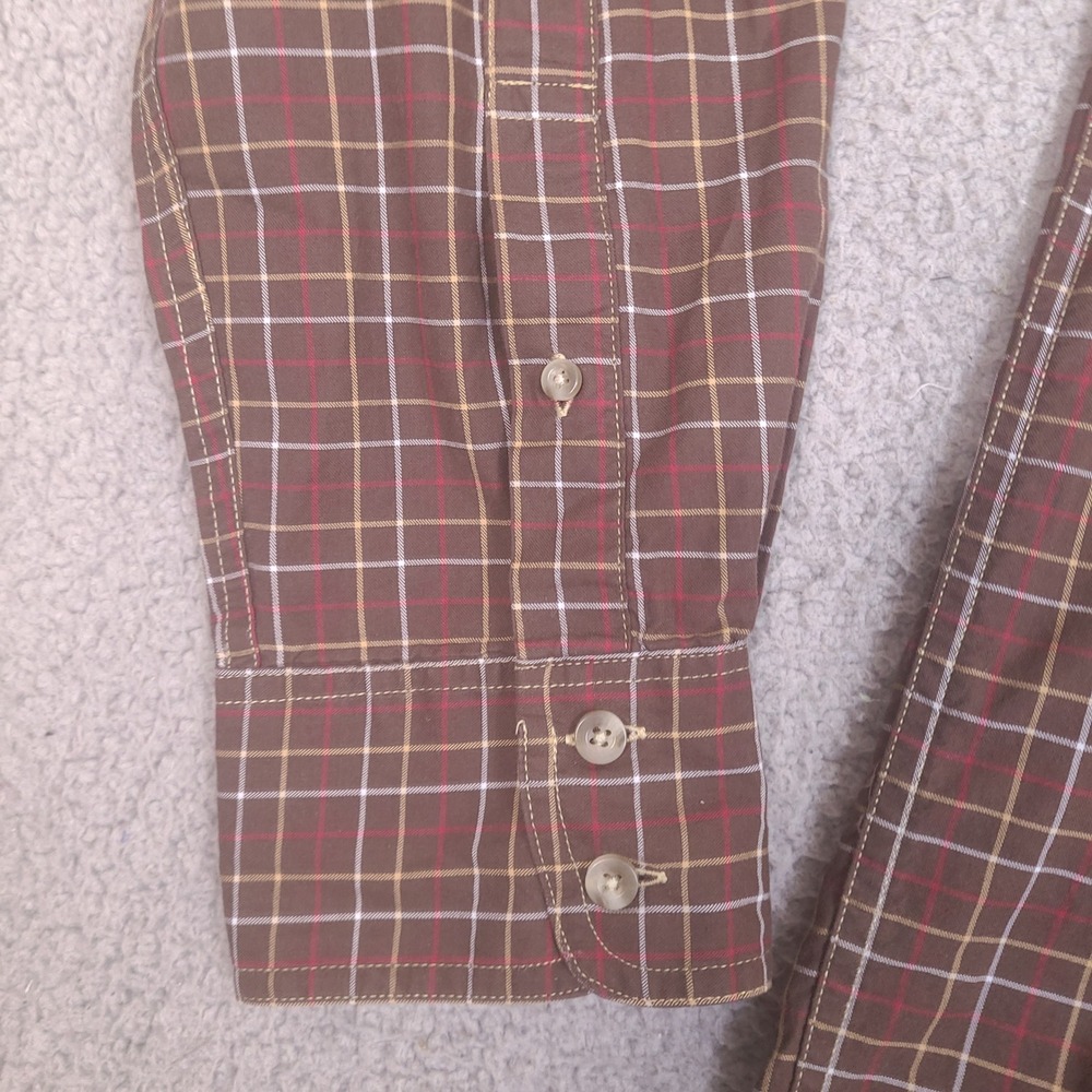 Eddie Bauer Mens Button‎ Down Shirt XLT Tall XL Brown Plaid Long Sleeve Cotton - Picture 10 of 13